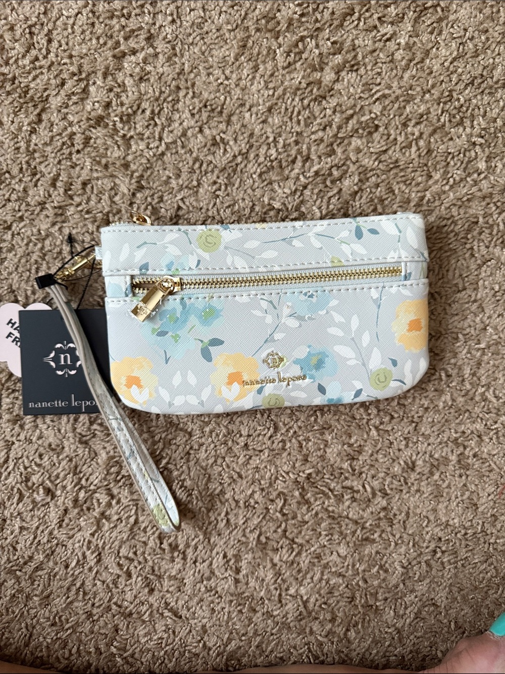 Nanette Lepore Floral Wristlet in Light Blue, Yellow and Green